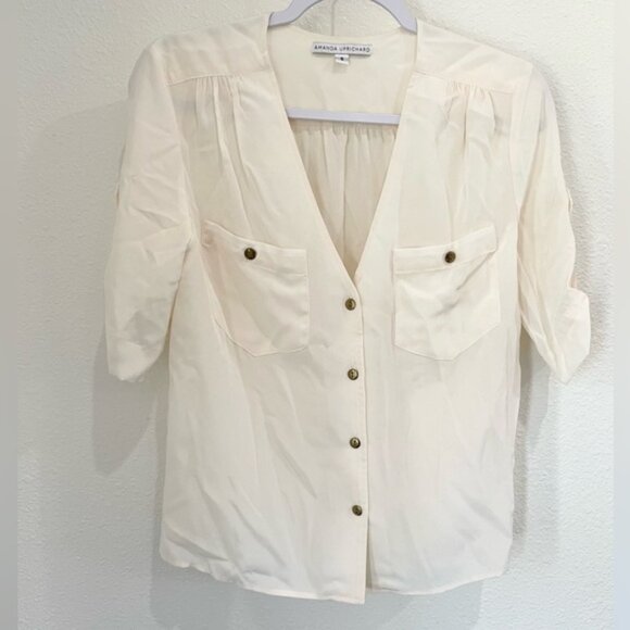 Amanda Uprichard Silk Neutral Feminine Blouse Contemporary Preppy Old Money - Picture 1 of 5